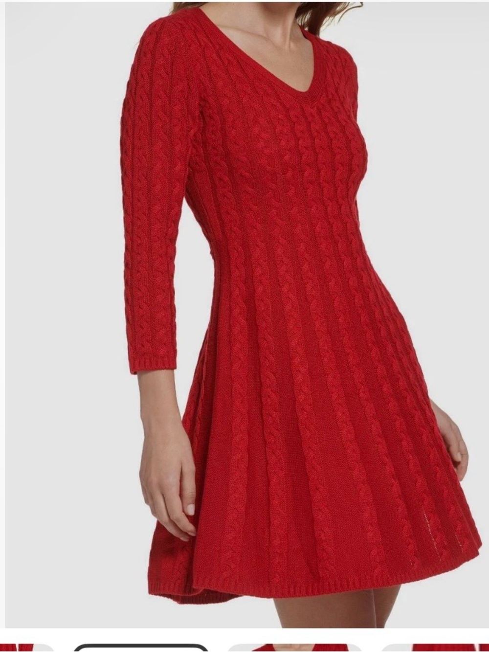 Jessica Howard Red Cable-Knit V-Neck Sweater Dress Women’s Small